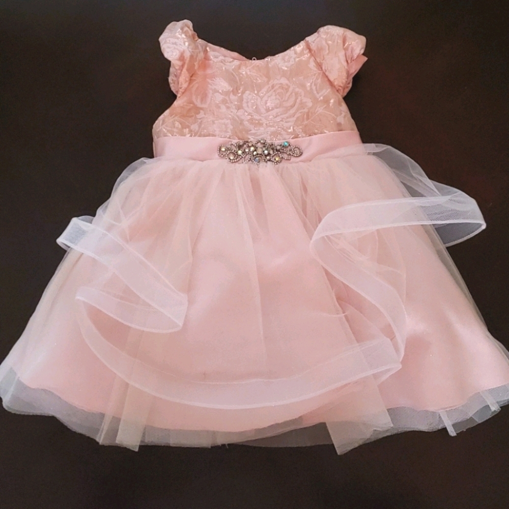 Baby Girls Blush Brocade Embellished Party Dress